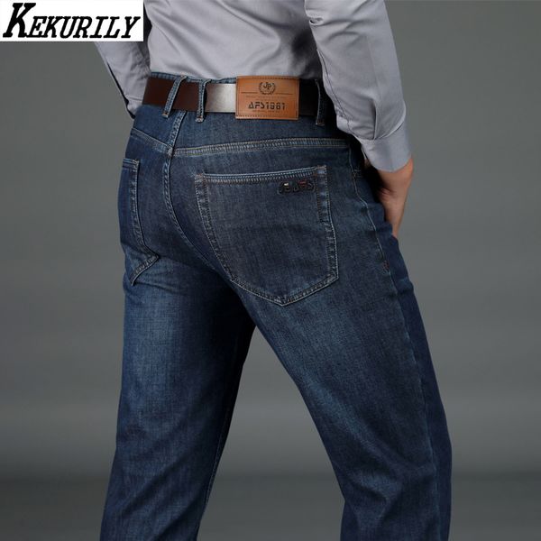 

brand winter warm fleece jeans men business casual straight pants denim long trousers stretch jeans for men plus size 29-40 42, Blue