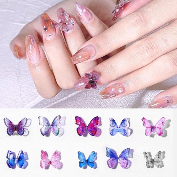 

nail art decorations 2 pcs 3d mini colorful shell butterfly acrylic handmade diy manicure decor salon beauty accessory, Silver;gold
