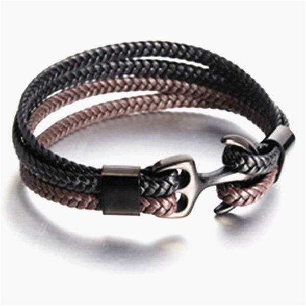 

men's titanium steel bracelet black personality leather woven anchor leather bracelet rope for men gift