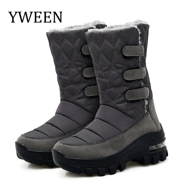 

yween winter women boots mid-calf boots high bota waterproof ladies snow winter shoes woman plush insole booties 2020 woman, Black