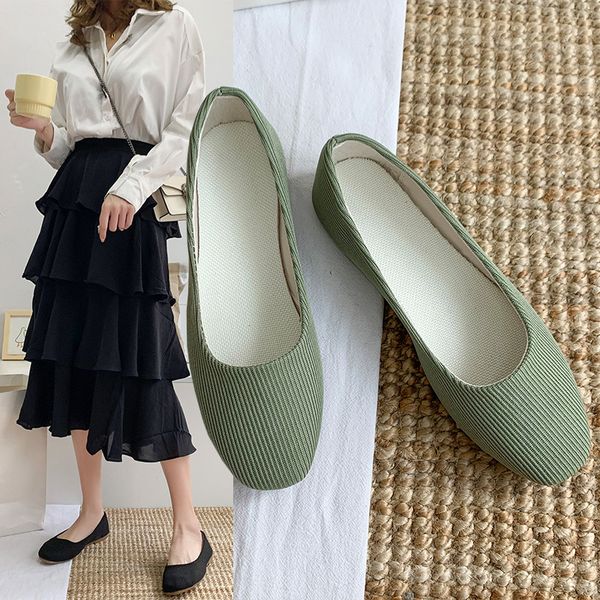 

plus size spring autumn women flats square toe boat shoes striped ballet flats cotton shallow slip on shoes woman zapatos mujerl, Black