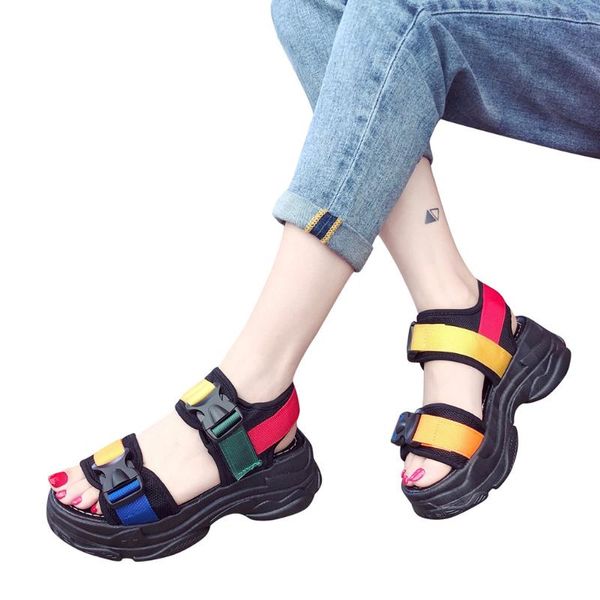 

sagace women sandals summer fashion color matching thick-soled non-slip ladies shoes roman style casual sports sandals, Black
