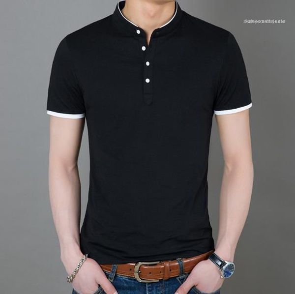 

casual fashion male clothing summer solid color mens polos breathable short sleeve slim mens tshirts new, White;black