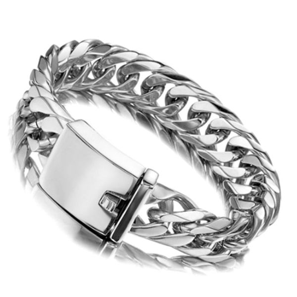 

link, chain trendy stainless steel silver color gold double cuban curb gift mens boys male bracelet bangle 7-11inch, Black