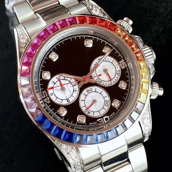 

new 40mm men mans watch automatic 116599 116598 rbow no battery watch small dial work sweeping movement self-wind watches model 754, Slivery;brown