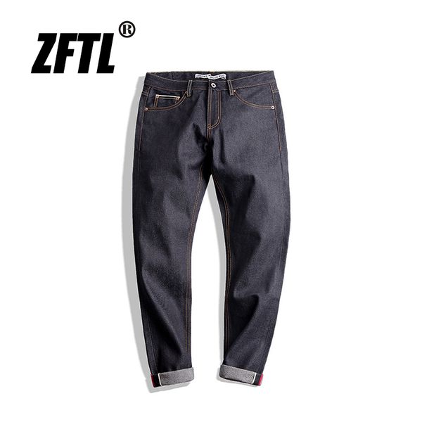 

zftl мужские джинсы vintage классический тонкий прямой fit человек джинсы indigo denim зальбанд, Blue