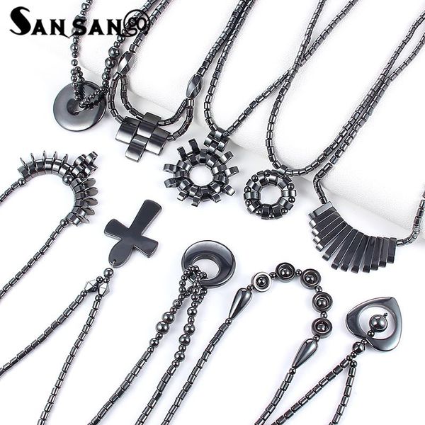 

2020 trend geometry variety style pendant black hematite carving pendant beaded necklace for women man gift jewelry, Silver