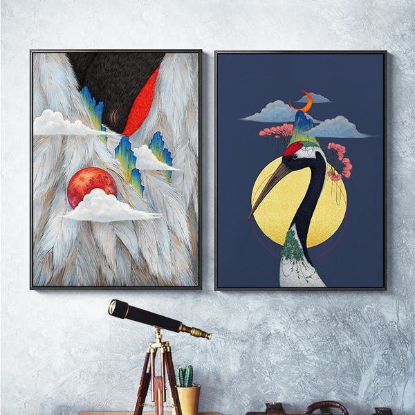 

gohipang japanese traditional poster canvas mountain stranger things art sunrise abstract poster landscape wall pictures framed