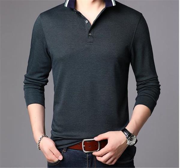 

fashion solid color polo shirts mens designer long sleeved classical polos loose stand collar male clothing, White;black