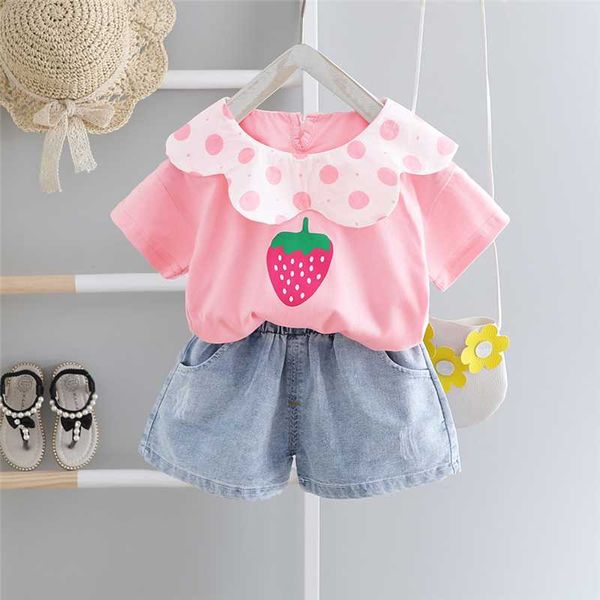 

hylkidhuose 2020 summer baby girls clothing sets t shirt denim shorts casual style newbron infant clothes children kids clothing, White
