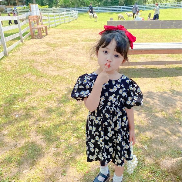 

2020 summer new daughter children's children'sdress small and medium-sized children's baby girl korean style chrysanthemum pr, Black;gray