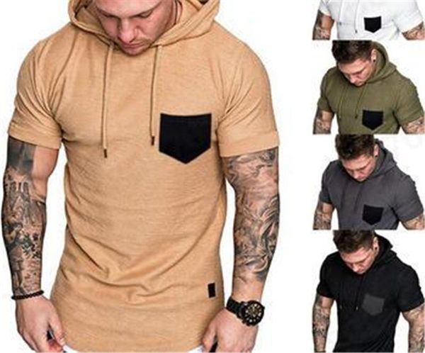 

color casual plus size male clothing summer mens designer tshirt hoodie blcak pcoket design solid, White;black
