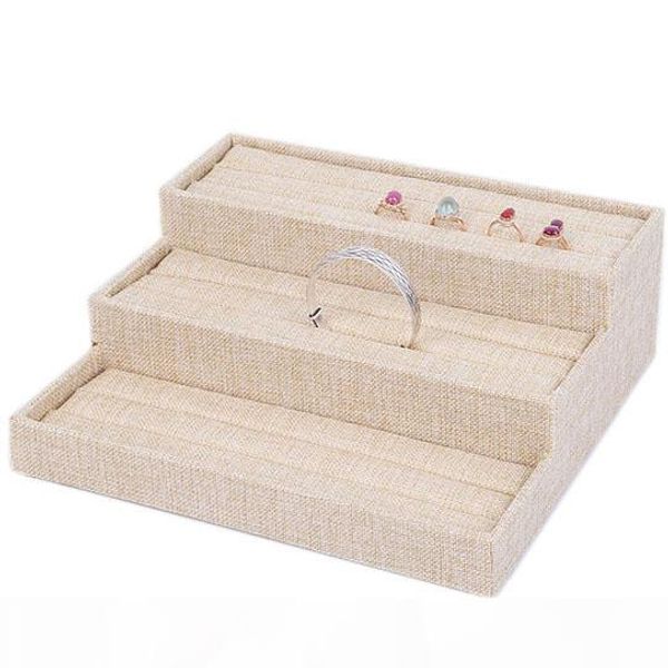

linen ring holder rings display stand earring storage rack fine ring stud tray jewelry box display stand props, Black