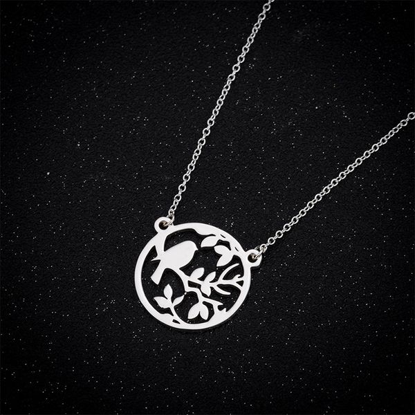 

tree necklace for womens simple round pendants bird stainless steel fashion necklace jewelry on the neck gold chains necklaces, Silver