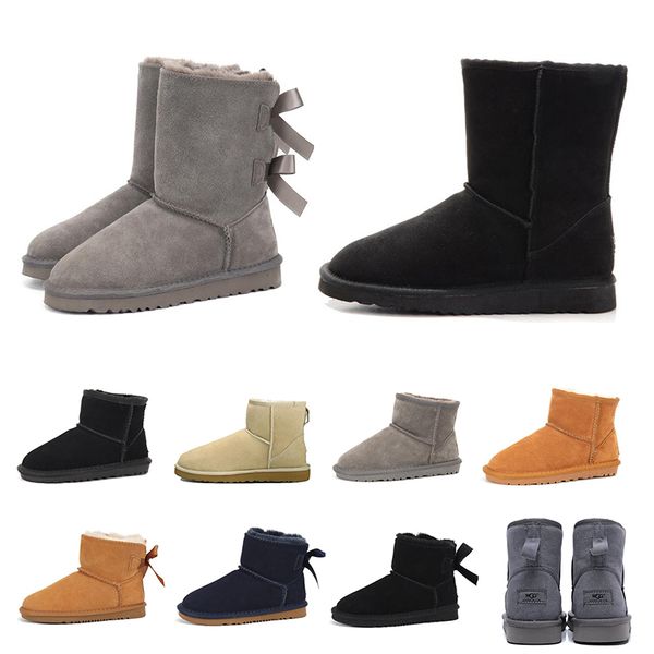 

2020 women boots classic australia mini ankle knee boots triple black khaki beige new arrival bailey bow winter snow booties 5-10