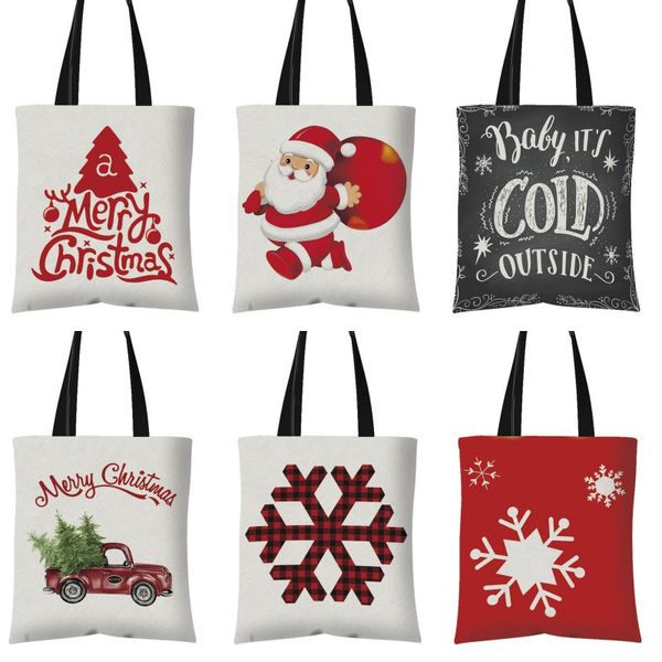 Carro Mulheres Natal Canvas Totebag das senhoras de compras da lona Feliz Natal Elk Papai floco de neve Totebag