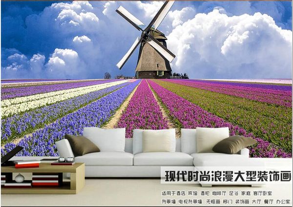 

3d wallpaper custom mural on the wall beautiful romantic windmill lavender flowers living room home decor p wallpaper for walls 3 d