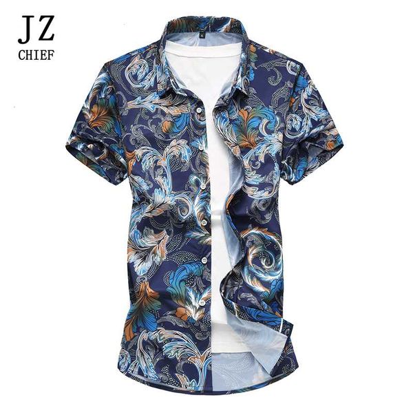 

jz chief vintage men shirt short sleeve summer elegant printed shirt casual hawaiian shirts male business floral clothing -7xl, White;black