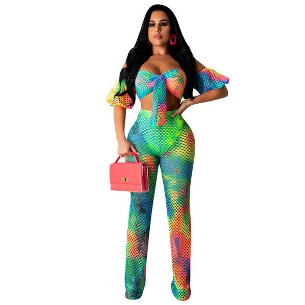 

2020 two piece set and pants summer women hollow out mesh beach 2 piece crop set club party two women outfits, Gray