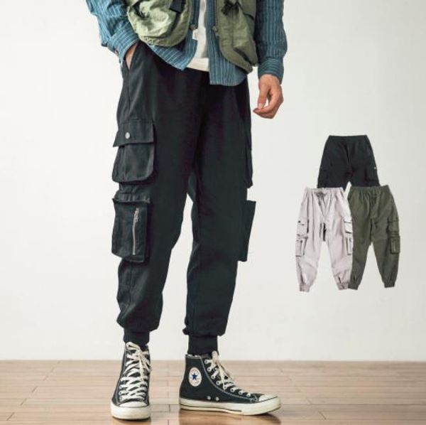 

mens cargo pants 2020 hip hop harem streetwear pants men joggers trousers sweatpant pockets casual sports korean style, Black