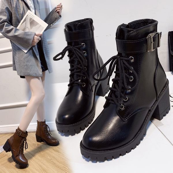 

rock shoes woman women boots high heels leather booties round toe boots-women winter footwear stiletto mid calf med, Black