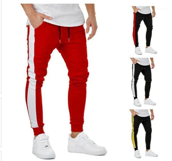 

trousers spring new jogger pants mens sports casual colors striped pencil pants fashion elastic waist long, Black