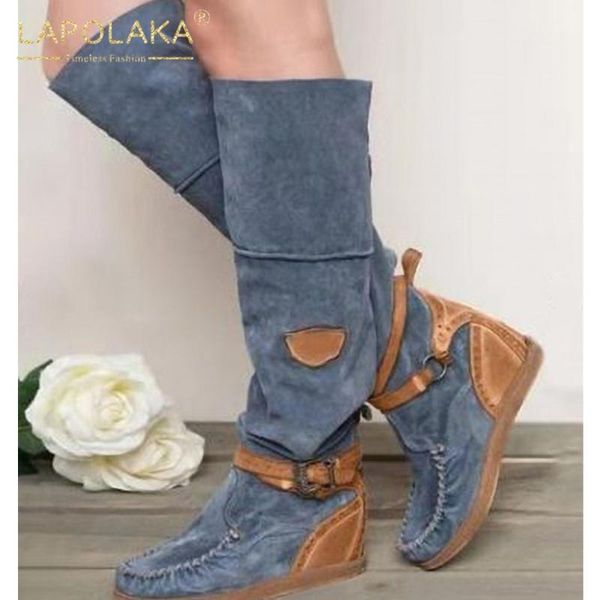 

lapolaka 2020 new design big size 43 wedge heels knee high boots woman shoes platform comfortable fashion boots footwear, Black