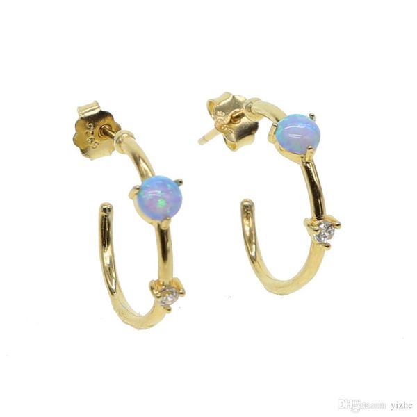 

925 sterling silver opal hoop earring gold plated minimal thin circle hoops simple fashion girl women gift earring jewelrys