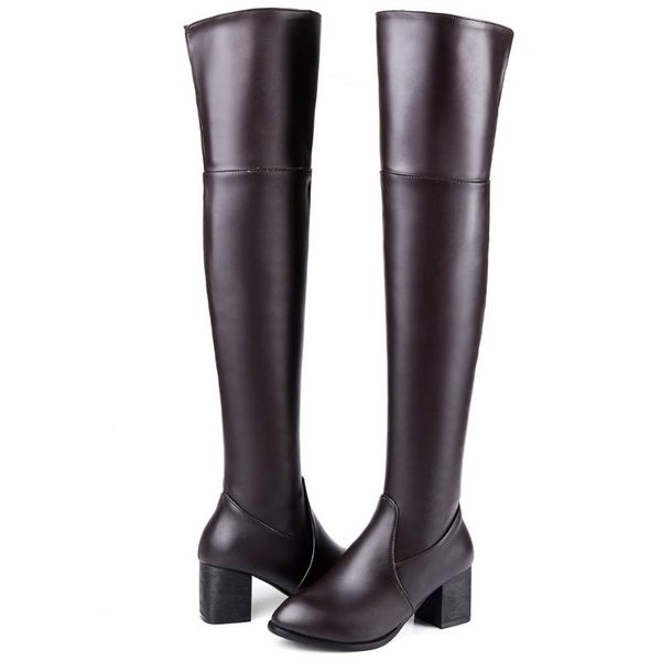 

sarairis zip thick high heels ovrt the knee boots women autumn winter fur boots ladies thigh high shoes, Black