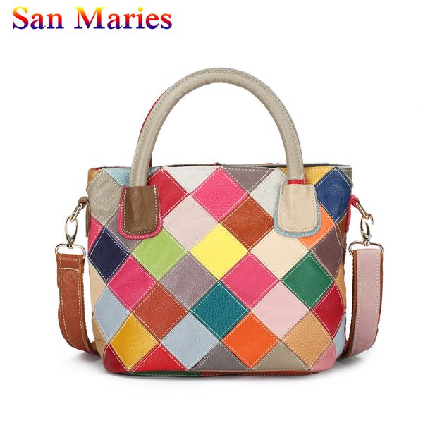 

san maries women bag 2020 designer ladies casual plaid patchwork leather handbags fashion women's shoulder messenger bags totes