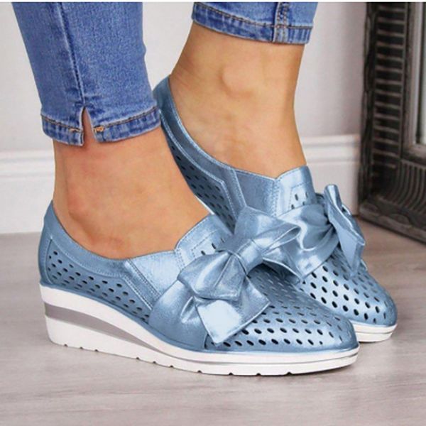 

summer woman sandals female bowties shoes ladies hollow out breathable wedges women solid slip on women's footwear plus size, Black