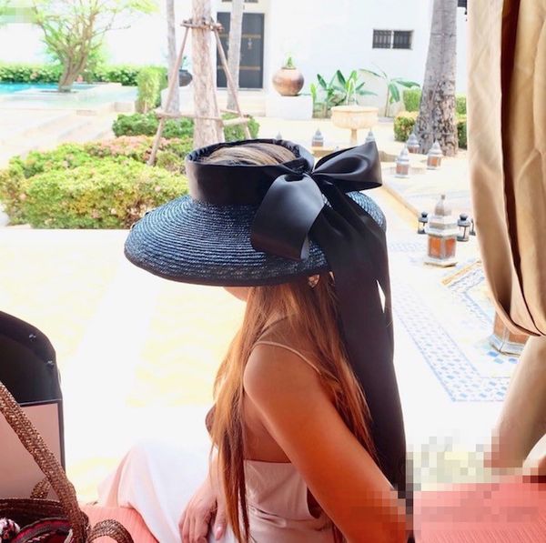 

3pcs/lot 202004-bowknot summer handmade straw lady sun cap women leisure holiday hat, Blue;gray