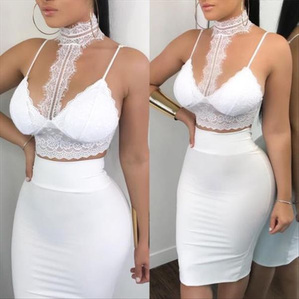 

women set clothes nightclub 2 piece lace bodycon two piece crop and skirt set bandage party women set clothing 2018, Gray