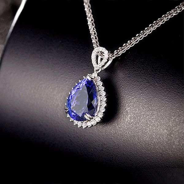 

simple female blue zircon pendant necklace charm silver color chain necklaces for women cute crystal water drop wedding necklace