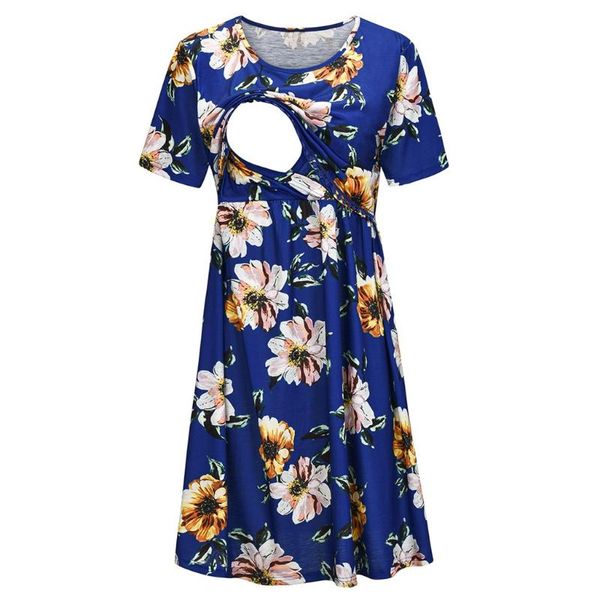 

women maternity short sleeve floral print nursing dress for breastfeeding, White