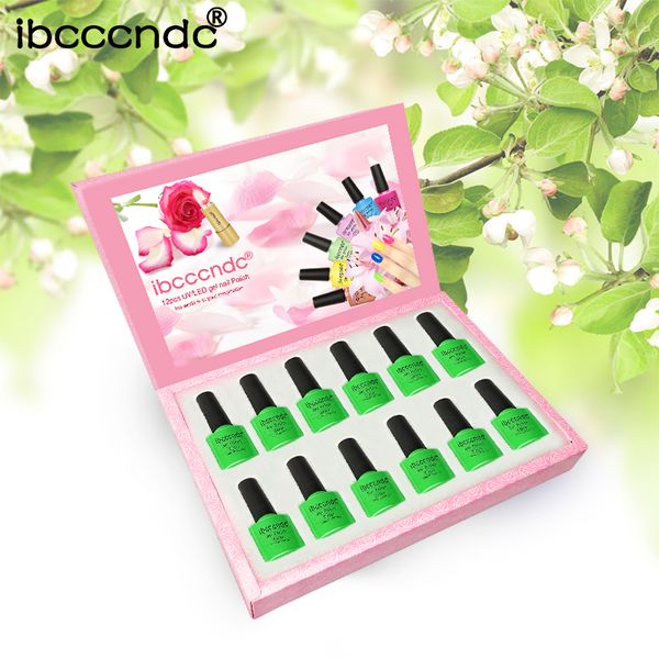 

2020 new 10ml green series uv gel polish 12 pcs per set long lasting nail gel led lamp needed 12 colors soak off nail art beauty, Red;pink