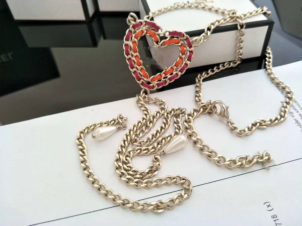 

luxury women's female's ladies stamped pendant red peach heart Clavicular chain long necklaces sweater chains free shipping