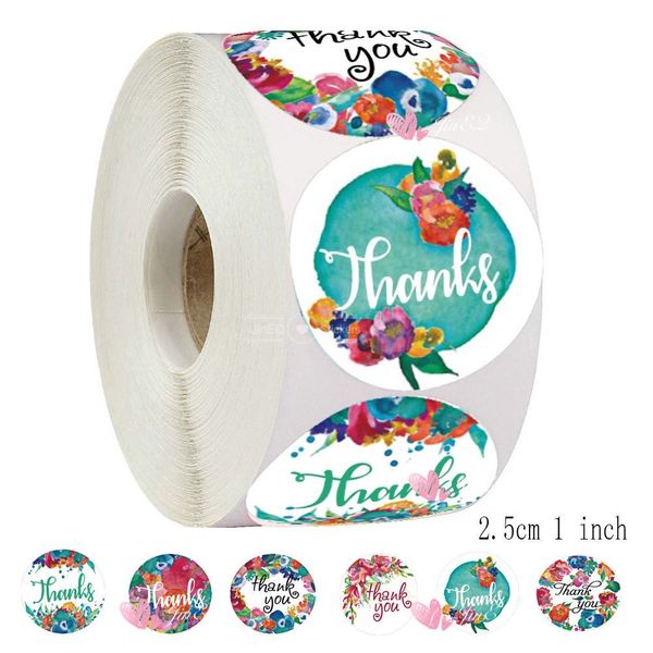 

500pcs floral thank you stickers scrapbooking round paper sticker labels for wedding envelope seals handmade stationery sticker