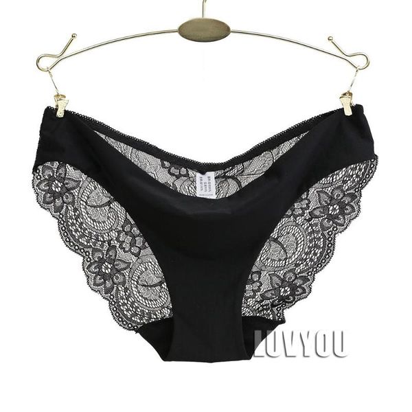 

women's panties seamless lingerie transparent lace bikini briefs plus size lady girl underwear cotton fabric intimates top, Black;pink