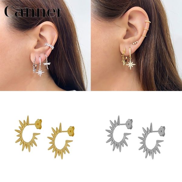 

other punk style s925 sterling silver stud earrings vintage spike rivet huggie for women girls party gifts fine jewelry w3, Golden;silver