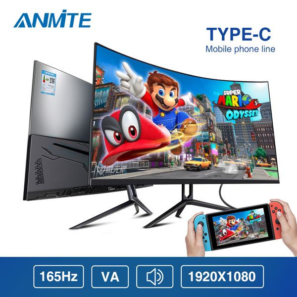 

anmite 27"165hz hdr usb-c curved fhd [1920 x 1080] type-c gaming monitor 144hz pchdmi ultra-thinscreen display ultra-narrow