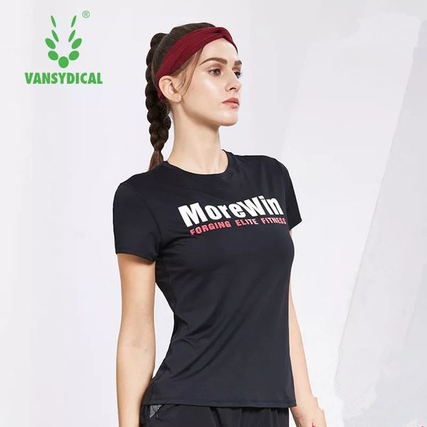 

vansydical sports short sleeve women's gym yoga shirts printed letters elastic fitness workout running t-shirts, White;red