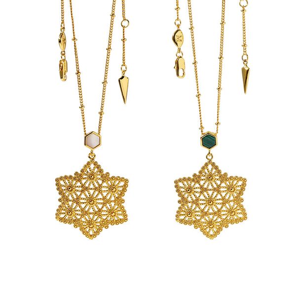 

2020 new fashion copper jewelry retro hollowed-out hexagon shell necklace for women, Silver