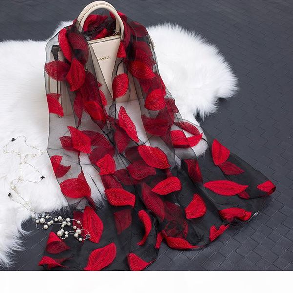 

2019 spring and autumn organza flower cutting scarf women fashion cotton linen lace panelled leaf pattern silk scarf shawl accessories new, Blue;gray