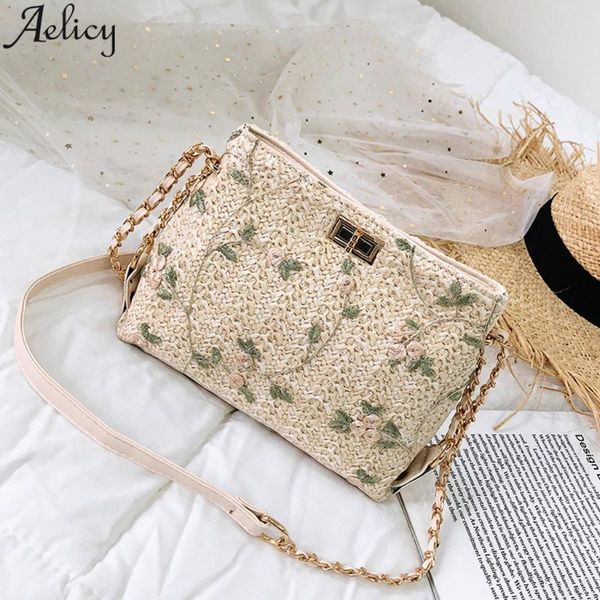 

aelicy 2020 women beach lace embroid straw bucket bag burlap square bag messenger luxury handbags women bags designer tote