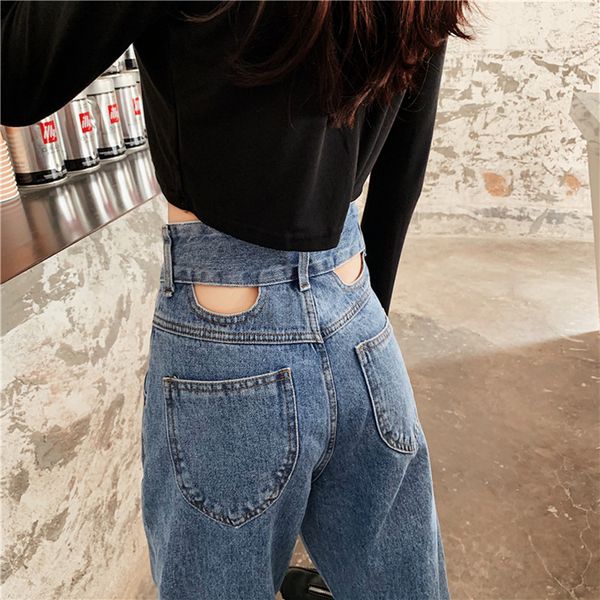 

jujuland straight leg jeans denim ins style woman fashion autumn jeans special style high waist 9662, Blue