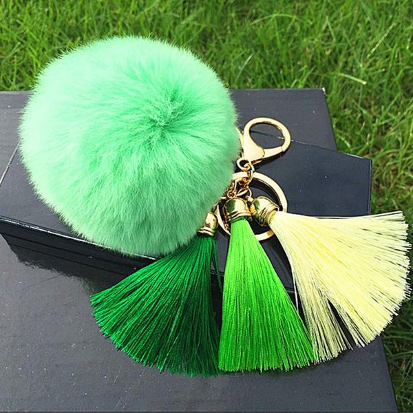 

new party gift tassel hairball key chain pendant tassel fur fuzzy ball pompom keychain bag big charm key ring, Silver