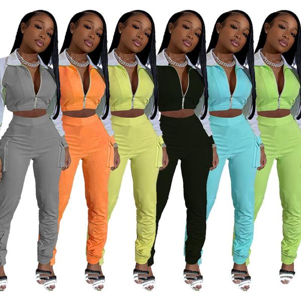 

women's tracksuits echoine set two piece sportwear patchwork zipper pocket jogger pants suit tracksuit matching casual outfits, Gray