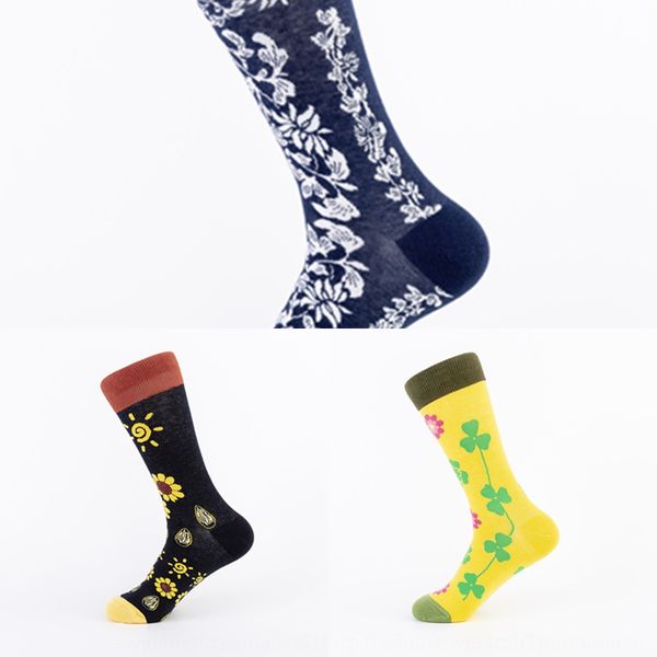 

autumn and winter new and women's fashionable men's long jacquard cotton cotton socks blooming rich series casual jacquard socks g, Black