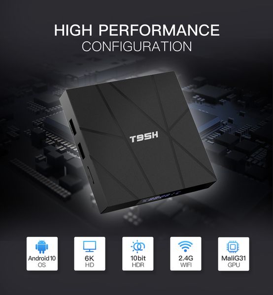 

t95h android 10.0 smart tv box 4gb 32gb allwinnner h616 2.4g wifi 6k hd set box with remote control